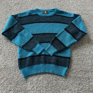 Vintage High Sierra Sweater Mens Medium Blue Striped Knit Crewneck Pullover
